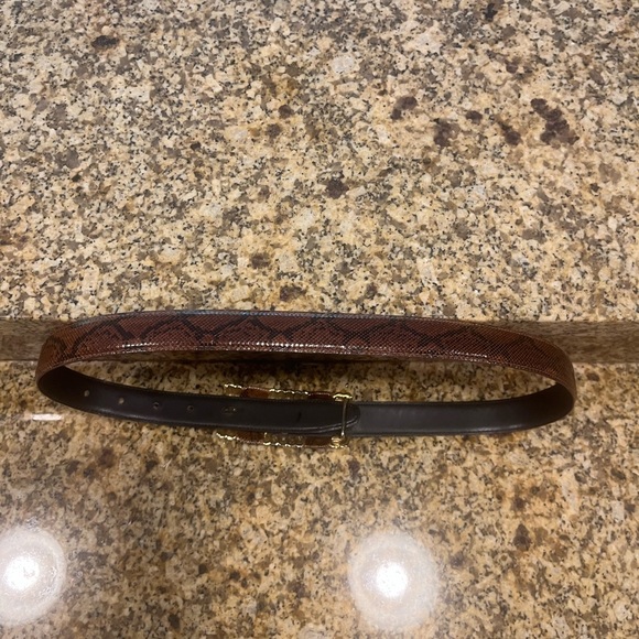 Vintage ‘80’s Leather Shop Genuine Snakeskin Belt Gold Statement Buckle S/M - Picture 3 of 10